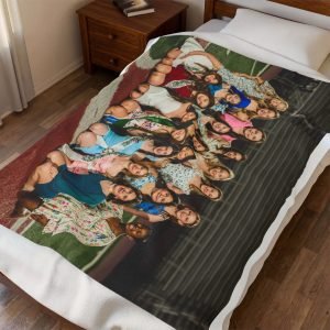 Personalized Photo Velveteen Plush Blanket — Custom Group Portrait Throw