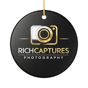 Photography Logo Ceramic Heart Ornament — "RichCaptures Photography" Holiday / Gift Decor